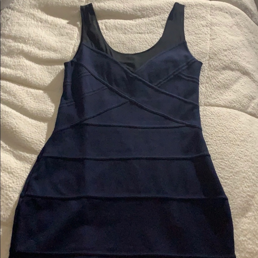 Navy dress with black mesh top